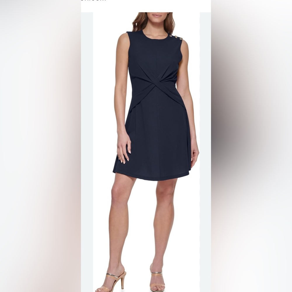 DKNY Blue Sleeveless V-Neck A-Line Mini Dress